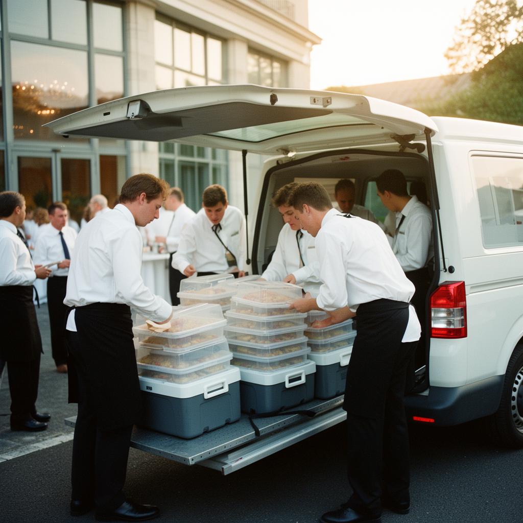 Caterer misst vor dem Transport mit einem Einstichthermometer die Kerntemperatur einer Speise